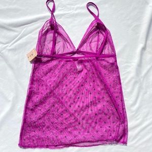 NWT Purple and black mesh cami with black polka dots